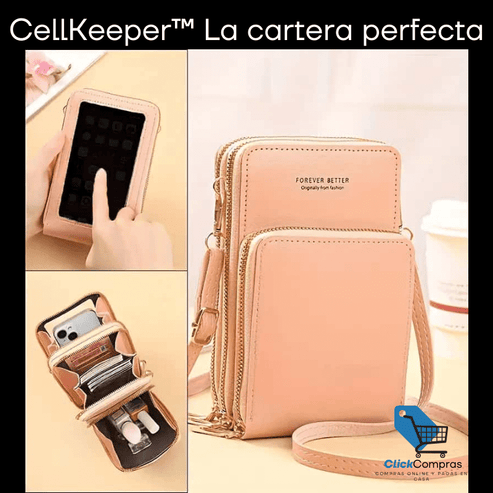 CARTERA DE CUERO CON PORTA CELULAR 3 EN 1