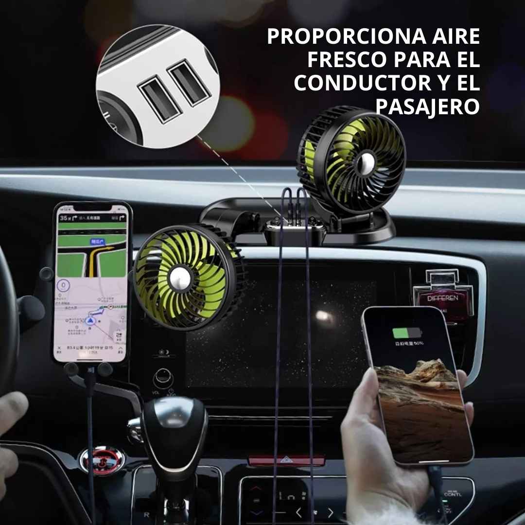 VENTILADOR DOBLE 360° PARA AUTO