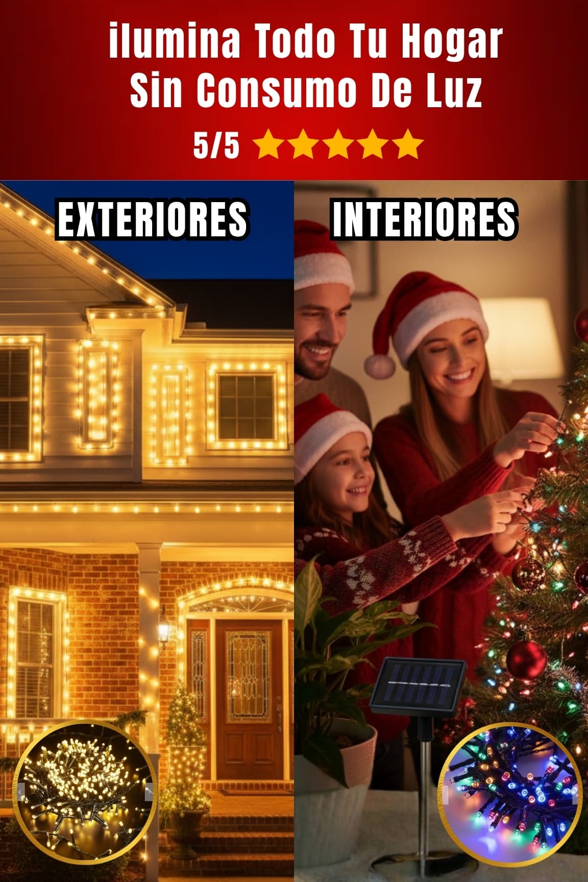 Luces Navideñas con Panel Solar, Para Interiores y Exteriores!