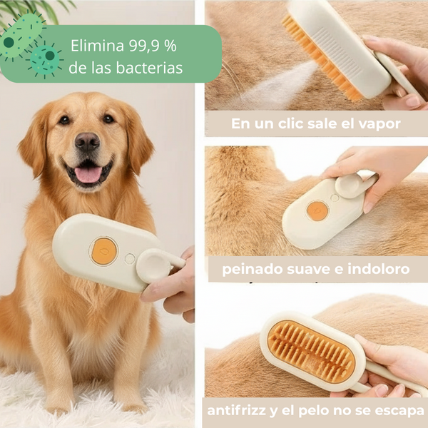 ''Cepillo a Vapor para Mascotas'', limpias, desenredas e hidratas con un solo paso.