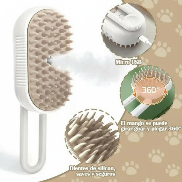 ''Cepillo a Vapor para Mascotas'', limpias, desenredas e hidratas con un solo paso.