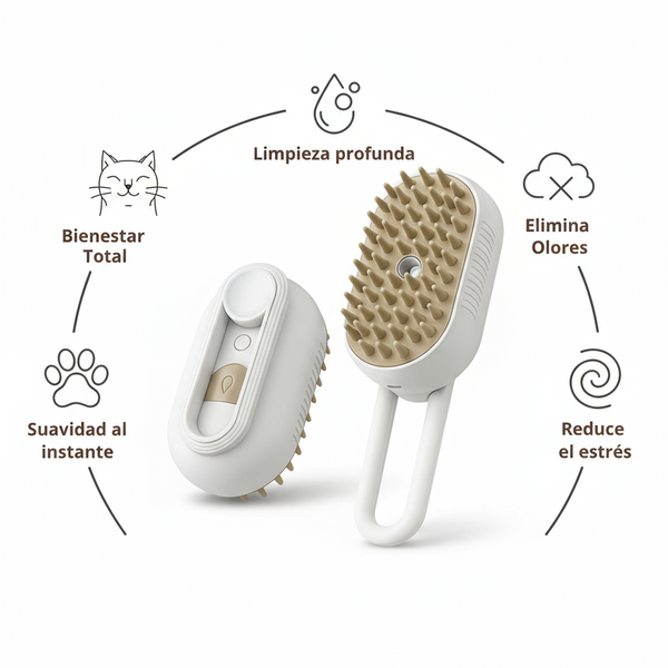 ''Cepillo a Vapor para Mascotas'', limpias, desenredas e hidratas con un solo paso.