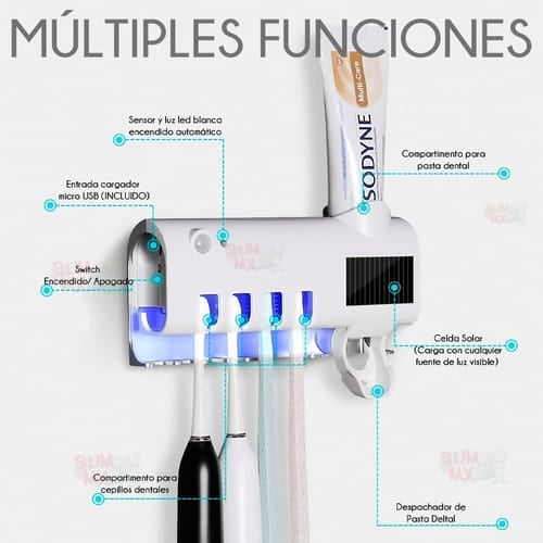 ESTERILIZADOR DE CEPILLOS Y DISPENSADOR DE CREMA DENTAL CON LUZ UV