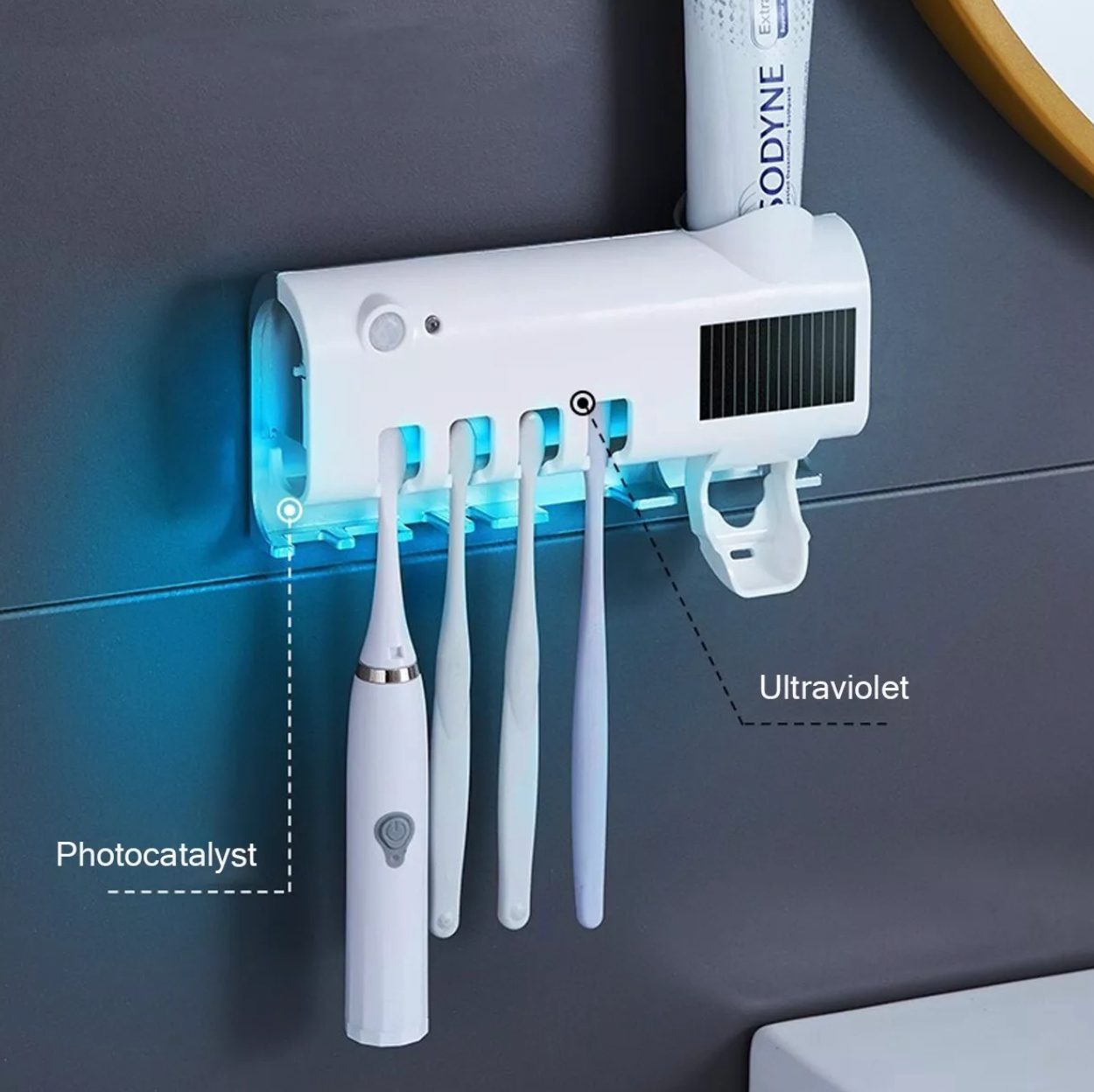 ESTERILIZADOR DE CEPILLOS Y DISPENSADOR DE CREMA DENTAL CON LUZ UV