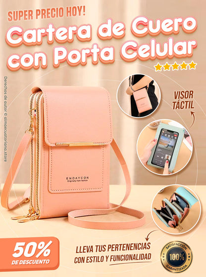 CARTERA DE CUERO CON PORTA CELULAR 3 EN 1