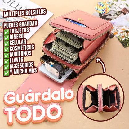 CARTERA DE CUERO CON PORTA CELULAR 3 EN 1